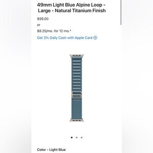 Apple Watch Ultra Band Light Blue Alpine Loop Natural Titanium 49mm